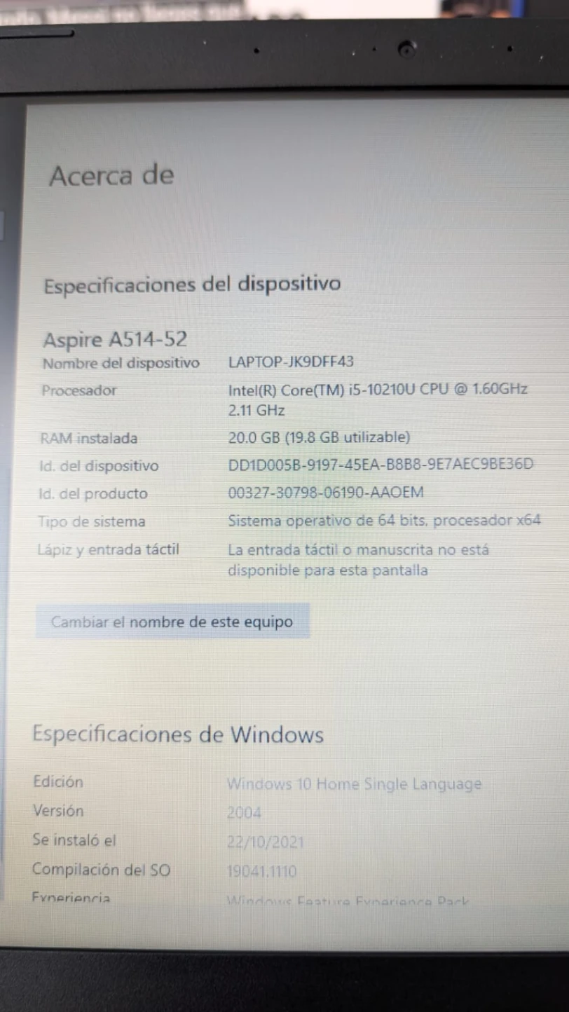 Acer A514-52 20gb RAM 128gb SSD — miniatura 3